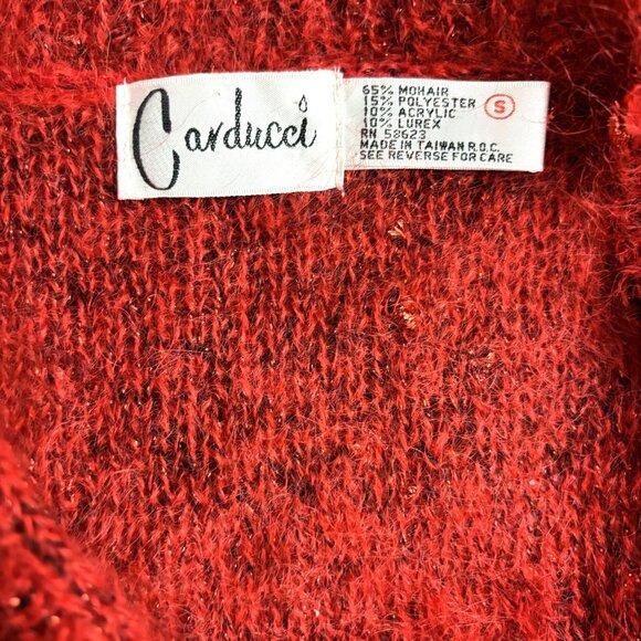 Vintage 80s Carducci Mohair Fuzzy Cardigan Sweater Womens Small Red Holiday Soft - Picture 4 of 15